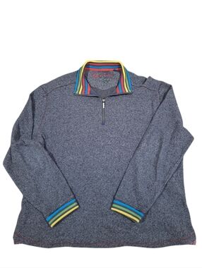 Robert Graham 1/4 Zip Pullover Gray XL Cotton Colorful Trim